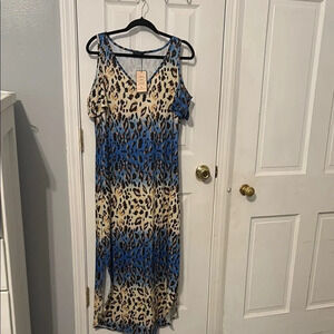 Leopard Print Blue Maxi Dress
